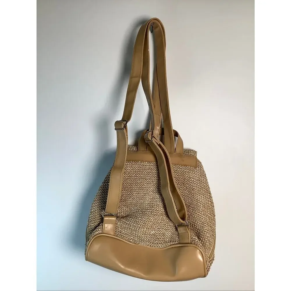 Marina Galanti Tan Woven Straw Raffia Backpack Purse Italian Travel P8-3